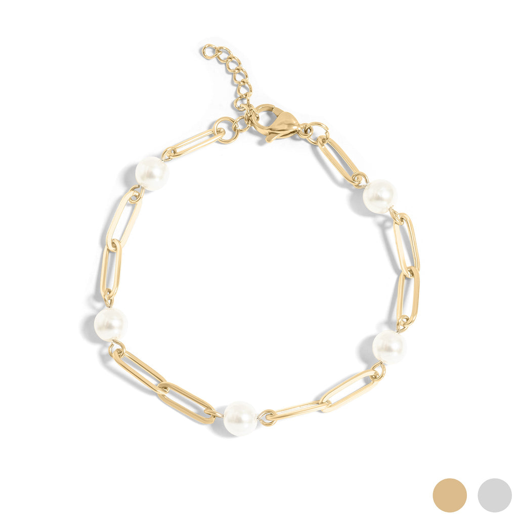 Pearl Paperclip Bracelet - 7 inches + 1 inch Extender