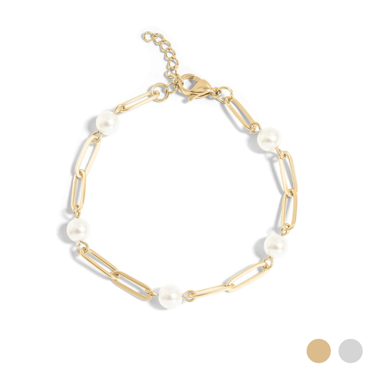 Pearl Paperclip Bracelet - 7 inches + 1 inch Extender
