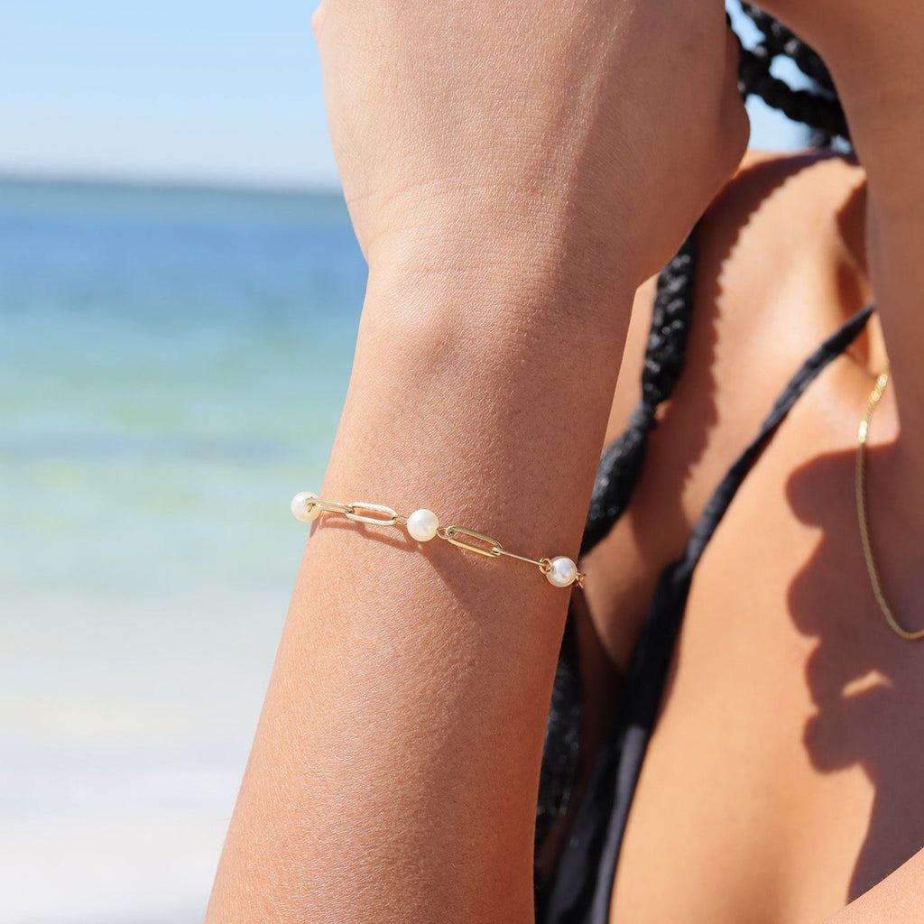 Pearl Paperclip Bracelet - 7 inches + 1 inch Extender