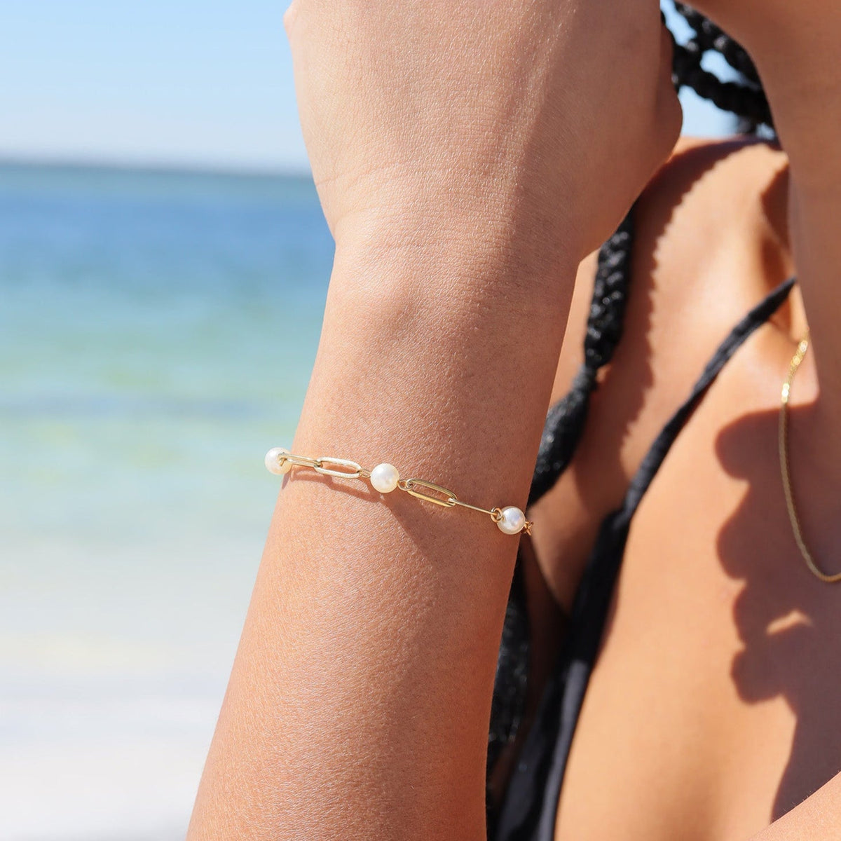 Pearl Paperclip Bracelet - 7 inches + 1 inch Extender