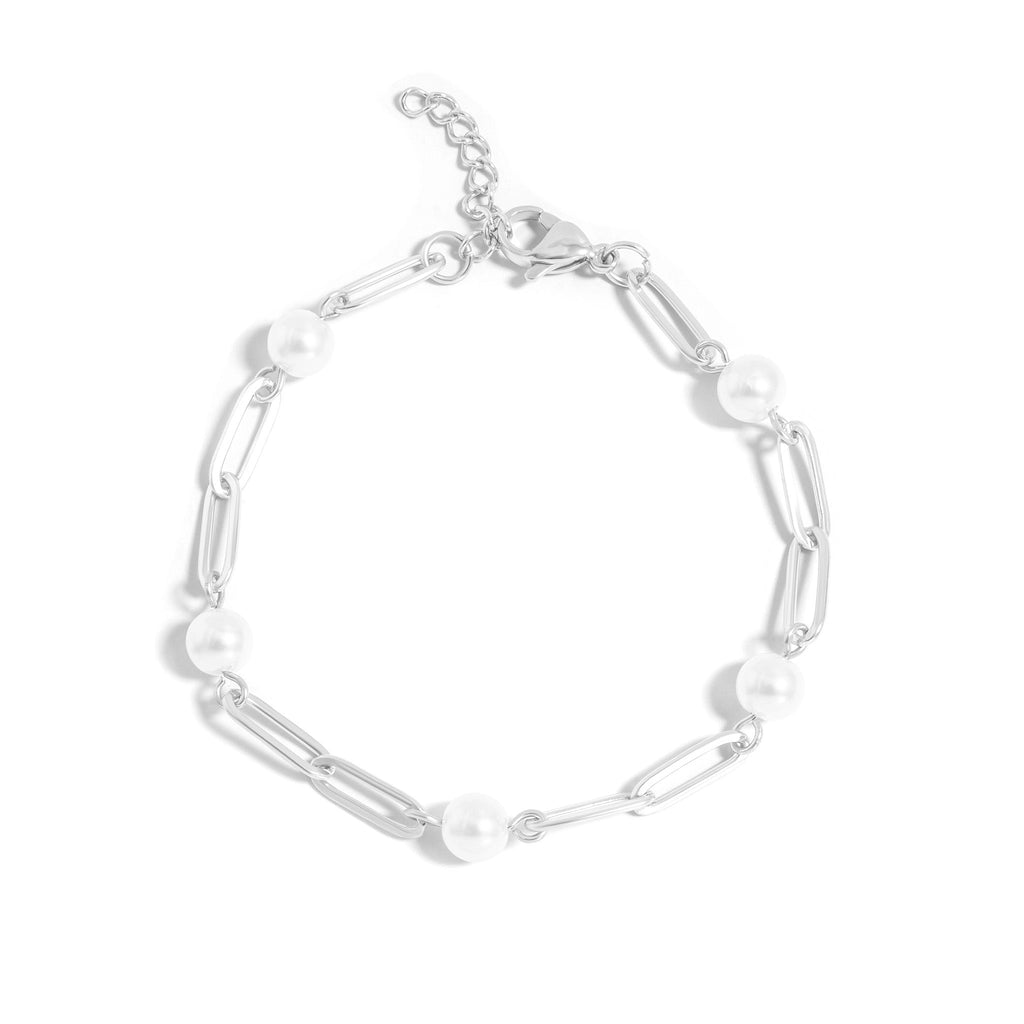 Pearl Paperclip Bracelet - 7 inches + 1 inch Extender